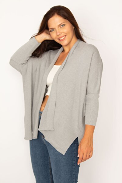 Şans Plus Size Cardigan - Gray - Relaxed fit