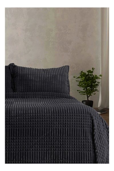 axesso Merino Modern Line Single Blanket - Dark Gray