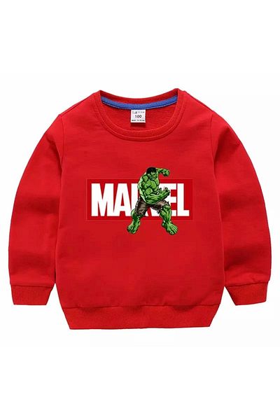 KİDS FACE Special Design Crew Neck Marvel Printed Oversize 100% Cotton Boy Sweatshirt