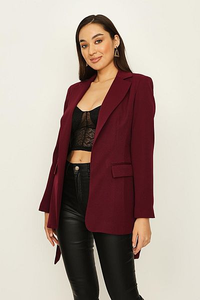 Select Moda Women's Plum Belted Lined Blazer Jacket