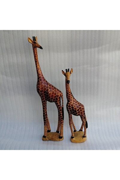 Butik Tülin Otantik El Yapımı Ahşap Tik Ağacı Bordo Boyalı Zürafa Ve Yavrusu ...