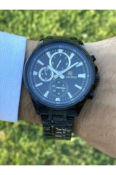 Naviforce Men's Black Wrist Watch with Running Indicator