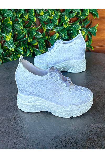 Ayakkabı Tutkusu Stilo ® Hidden Heel Extreme Comfortable New!Pure White Lace Bridal Shoes 12cm