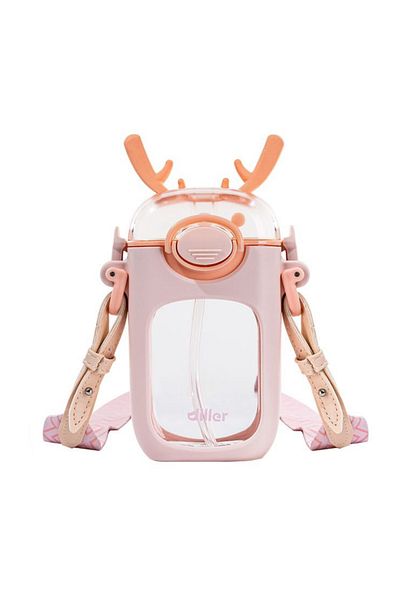DILLER Vagonlife Tritan Children's Water Bottle with Hanger 400ml Straw and Animal Ears