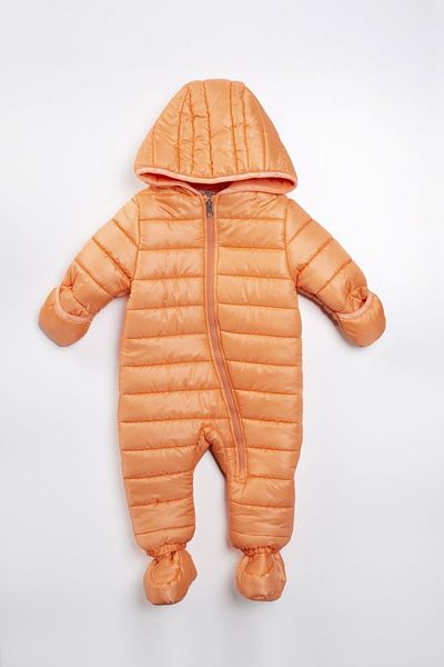 PODİUM GİYİM Baby Orange Winter Slippers Footed Hooded Cosmonaut Jumpsuit