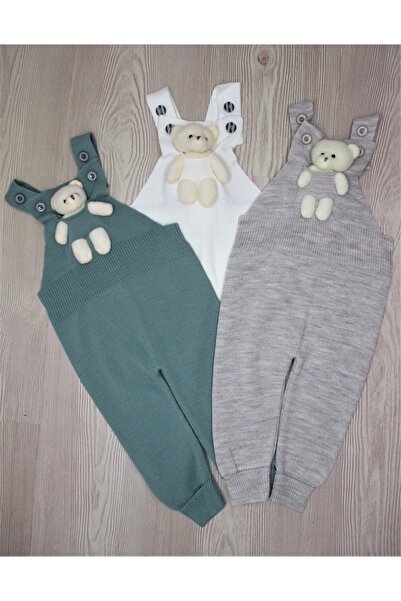 PAMİR BABY SHOP Buttoned Baby Kids Knitwear Salopet with Teddy Bear