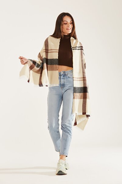 Goldmine Eșarfă unisex bej crem cu dungi cu textura moale