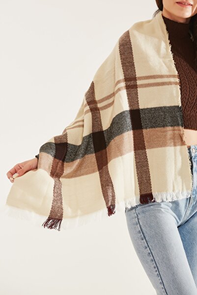 Goldmine Eșarfă unisex bej crem cu dungi cu textura moale