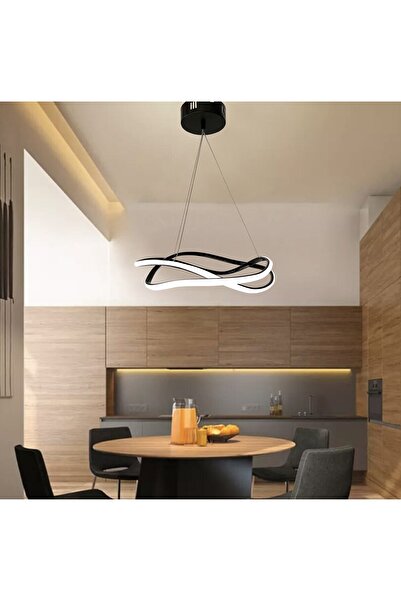 RSCOLLECTIONS 3 Renk Kumandalı Siyah Ledli Avize Dalga Led Avize