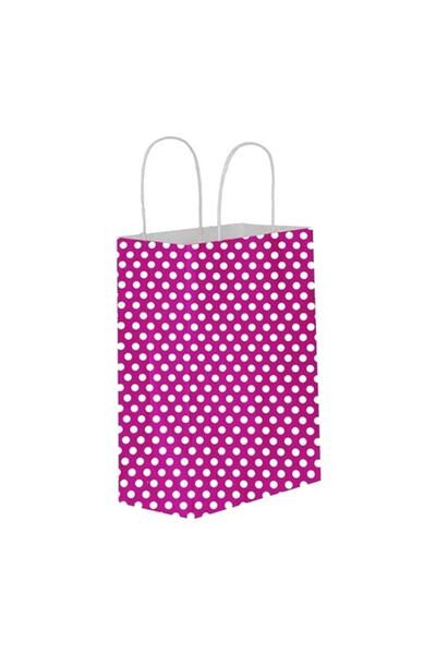Umur 25 Pieces 90 Gr Fuchsia Polka Dot Cardboard Bag - 12X25X40