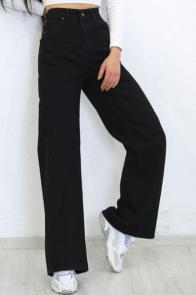 Trn JNS Pantaloni de damă, cu talie super înaltă, cu picior lat, blugi