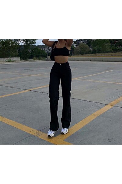 Trn JNS Μαύρο τζιν με φαρδύ πόδι με σούπερ ψηλόμεσο Loose τζιν από Lycra (Super High)