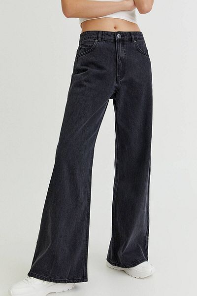 Trn JNS Pantaloni de damă, cu talie super înaltă, cu picior lat, blugi