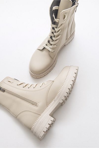 LuviShoes Жіночі черевики з бежевої шкіри Singa