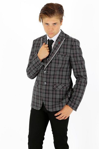 SIRRI Boy's Plaid Suit 3 Pieces Jacket Vest Pants