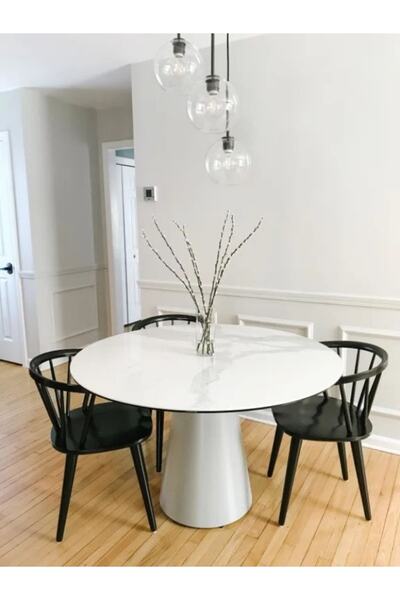 Evka Woven Gri Yemek Masası Beyaz Mermer, Mutfak Masası