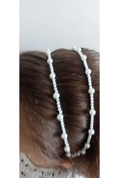 Sare Çocuk Giyim Cataramă coroană pentru fete, cu mărgele albe, cu perle, 2 piese, cataramă cu cerc din metal robust, cu perle strălucitoare