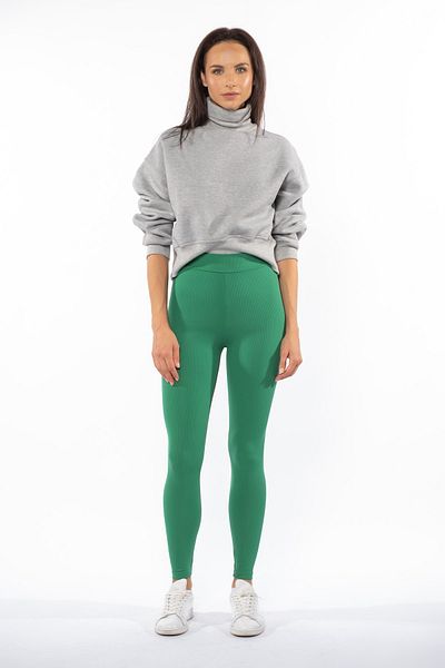 Grenj Fashion Πλεκτό κολάν με πράσινο ραβδωτό ψηλόμεσο