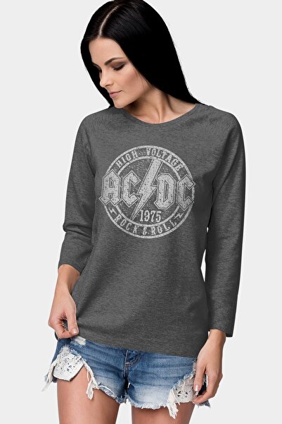 ROCKANDROLL Dairede Acdc Bisiklet Yaka Uzun Kollu Antrasit Kadın Penye T-shirt
