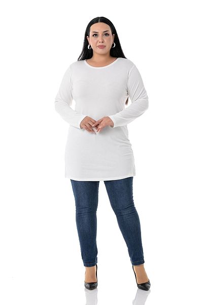DISENTIS MODEST Plus Size Round Neck Long Sleeve Viscose Long Ecru Body