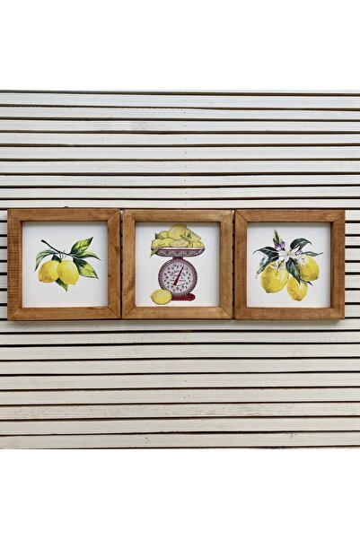 TrendTablom Limon Temalı Ahşap Çerçeve Duvar Dekoru Limon Çiçeği Tablo Panosu