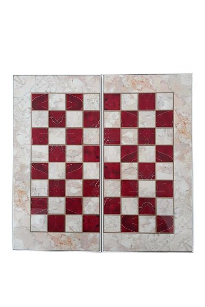 Yenigün Red Marble Pattern Big Backgammon