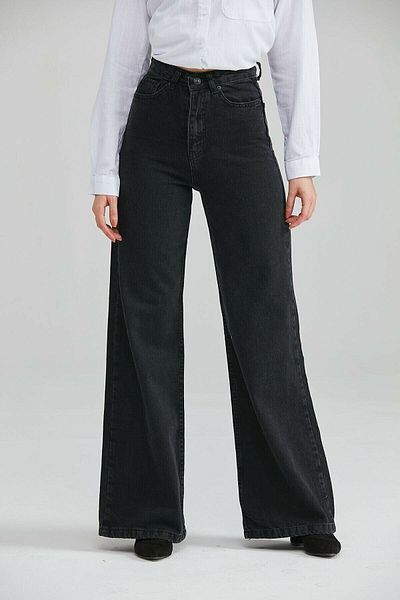 Trn JNS Black Lycra - Blugi cu talie super înaltă cu picioare largi