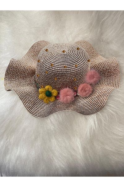 Gönülden Tasarım 20x31 Cm Design 3D Pălărie Trandafir și Pompon Aplicație Patch Broderie Crestă