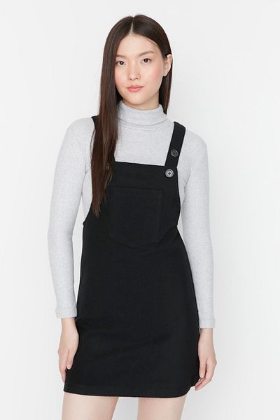 Trendyol Collection Schwarzes Mini-Gilet-Webkleid TWOAW20EL2134