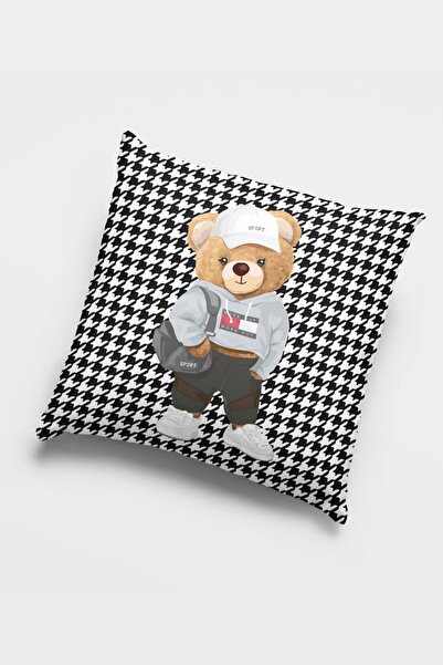 Viva Home 43x43cm Mr. Teddy Bear Husă de pernă cu două fețe din puf premium t...
