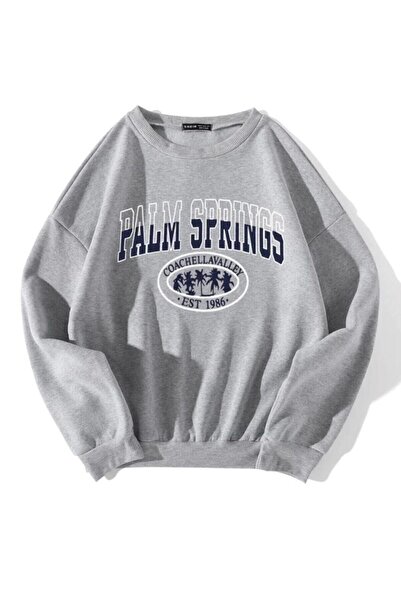 Deocept سترة نسائية رمادية كبيرة الحجم مطبوعة من بالم سبرينغز