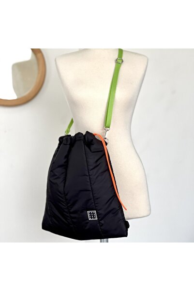 YOURHANDBAGS Siyah Torba Çanta L - Yeşil Askılı