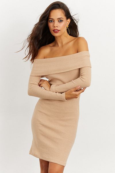 Cool & Sexy Γυναικείο φόρεμα καμηλό Madonna Collar Camisole CG272