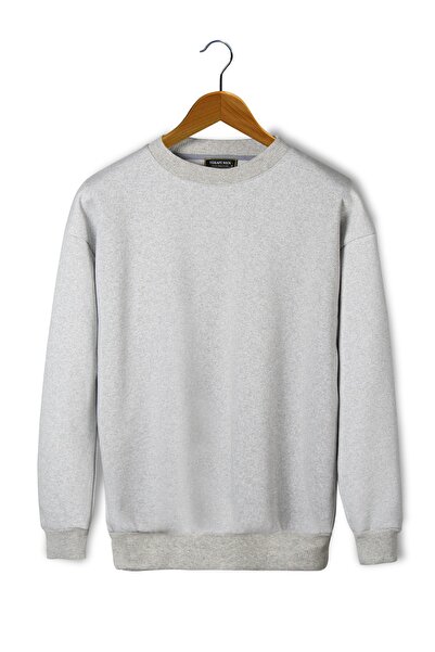 VEAVEN Unisex Gri Oversize Kalın Üç Iplik Şardonlu Bisiklet Yaka Basic Sweatshirt