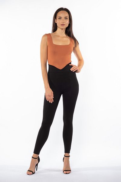 Grenj Fashion Jambiere tricotate de iarnă cu centură neagră în V cu talie înaltă