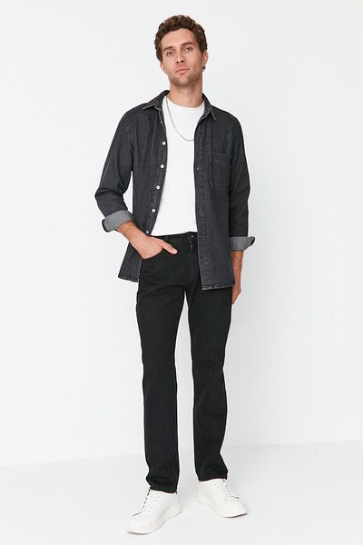 Trendyol Collection Blugi negri, 100% bumbac, cu croiala dreaptă, blugi TMNAW23JE00062