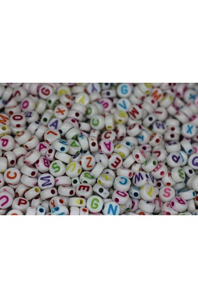 Hobimos 25 g Letter Beads, 4x7mm Πλακέ Λευκό Πάνω από Πολύχρωμες Χάντρες Letter (25 GR, ~185 ΤΕΜ)