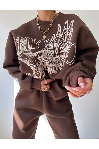 MAİ COLLECTİON Eagle Coffee Tracksuit Set