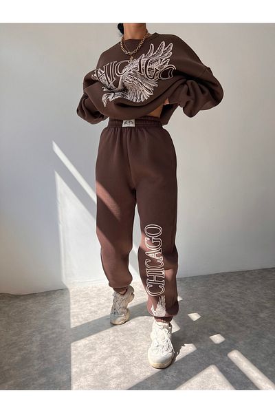 MAİ COLLECTİON Eagle Coffee Tracksuit Set