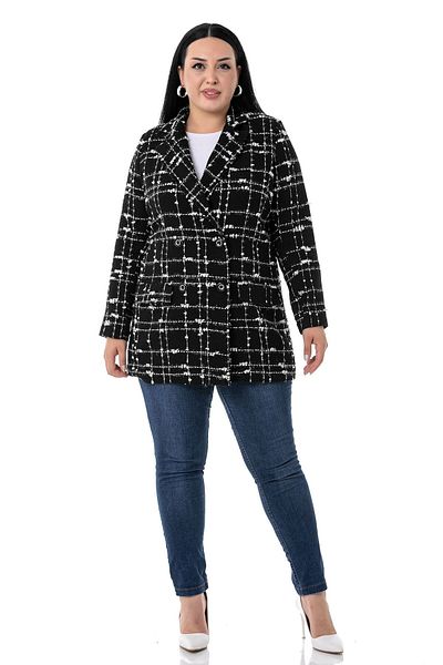 DISENTIS MODEST Μαύρο και άσπρο μπουφάν από Tweed Glitter με διπλό κλείσιμο