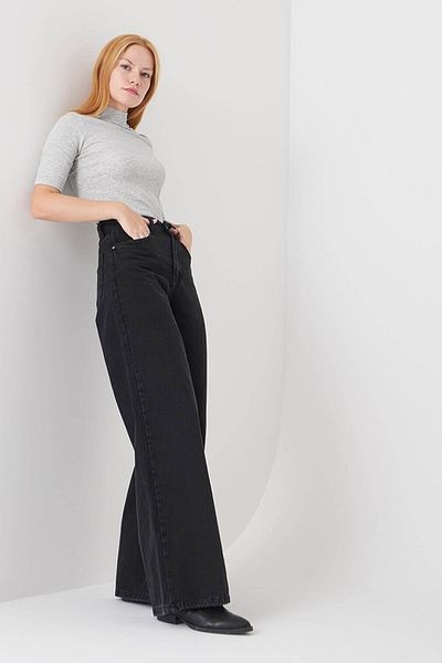 Trn JNS Pantaloni de damă, cu talie super înaltă, cu picior lat, blugi