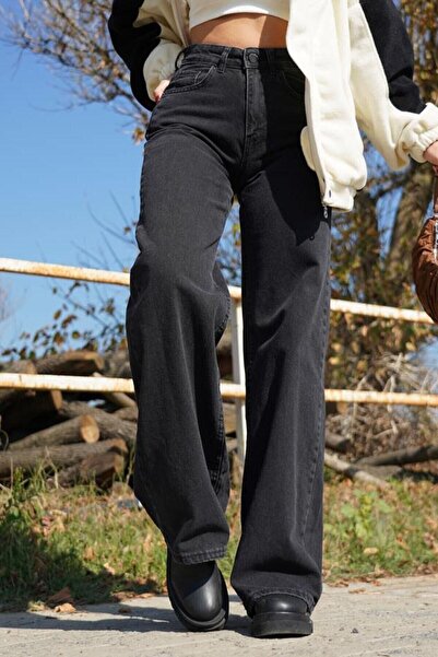 Trn JNS Women's Black High Waist Wide Leg Jeans