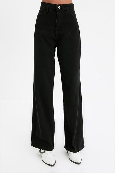 Trn JNS Pantaloni de damă, cu talie super înaltă, cu picior lat, blugi