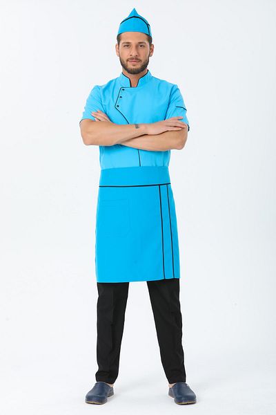 TIPTEKS Turquoise - Black Piping Chef Waist Apron