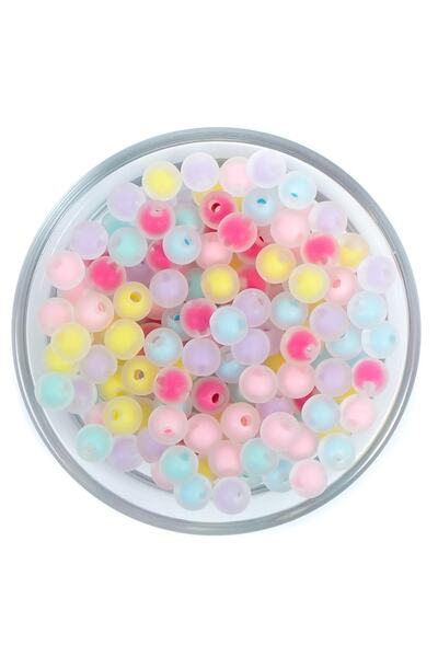 yfhobi 25 Gram - 8 Mm Buzlu Karışık Renk Yuvarlak Plastik Boncuk, 1. Kalite B...