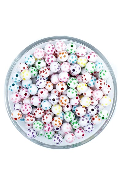 yfhobi 25 Gram - 8 Mm Karışık Renk Yıldızlı Yuvarlak Plastik Boncuk, 1. Kalit...