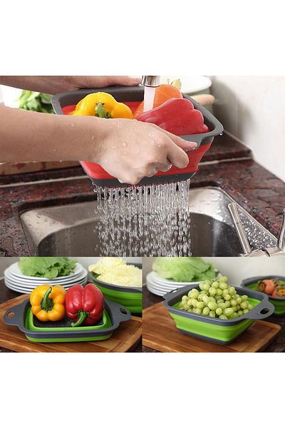 Kenpool Practical Square Accordion Adjustable Strainer Drain Basket Fruit Vegetable Assortment