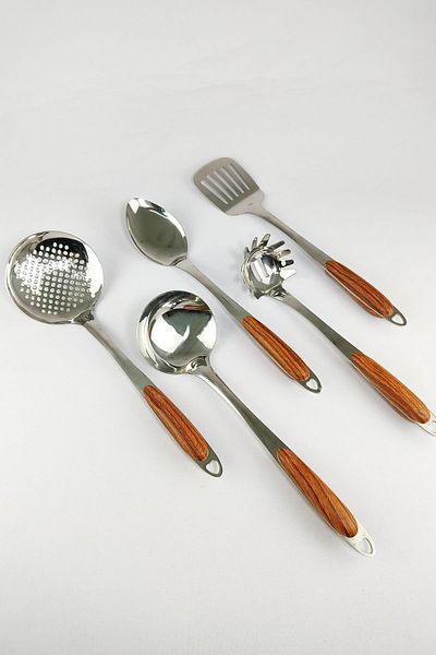 Digithome Large Size 5 Piece Serving Set with Wooden Handle Brown C320.025