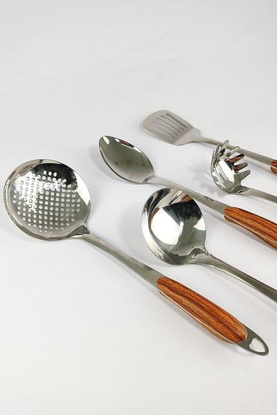 Digithome Large Size 5 Piece Serving Set with Wooden Handle Brown C320.025