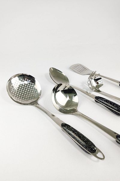 Digithome Large Size 5 Piece Steel Serving Set with Marble Handle Black C320.025